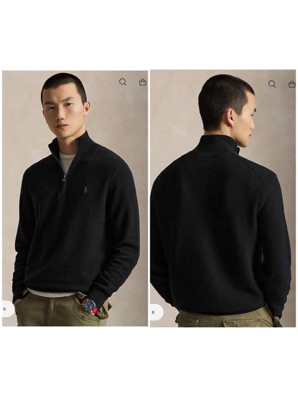 Ralph Lauren Pima Cotton Mesh Knit Quarter Zip Sweater Mens Large Gray Preppy